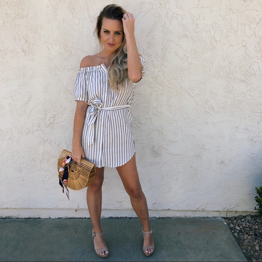 Honey Punch Stripe Off Shoulder Dress - Picture 2 of 8